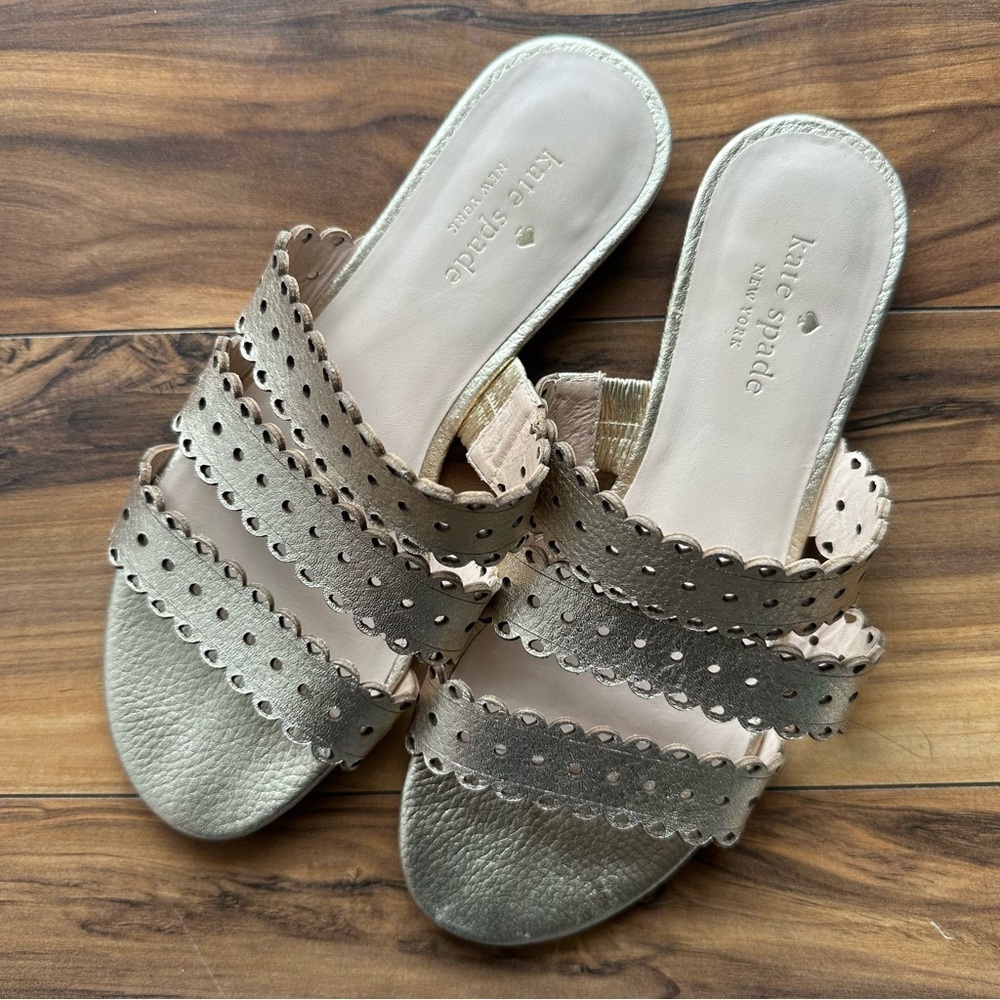 Kate Spade Women's Gold lazer cut strap leather Sandals 7